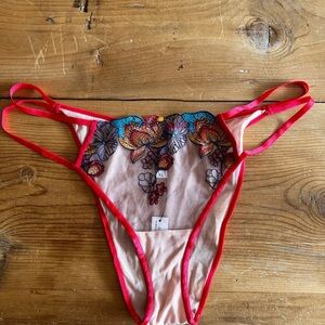 Floral Embroidered Panty with Red Trim
